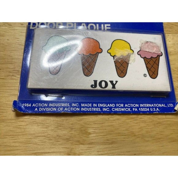 Vintage Retro Dead Stock JOY With Ice Cream Cones Ceramic Door Name Wall Sign - Picture 5 of 12